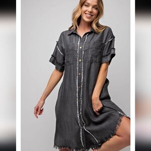 Easel Washed Black Denim Shirt Dress